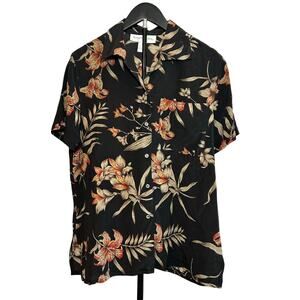 Norton McNaughton Vintage 100% Silk Lily Floral Button Down Shirt Size 8